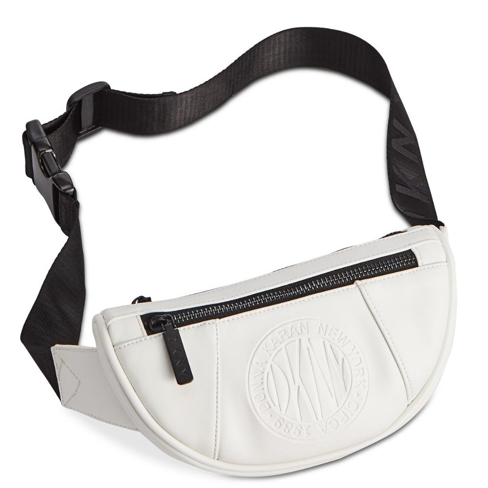 🔥DKNY Belt Bag Fanny Pack Embossed Logo Purse White